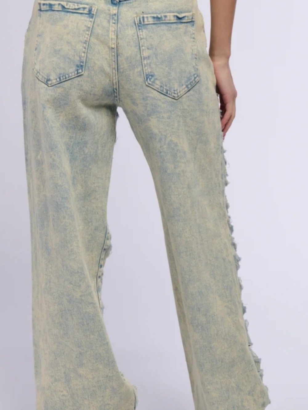 Akira Womens Acid Wash Heavily Distressed Shredded Wide Leg Jeans Light Blue 1X - Picture 8 of 16